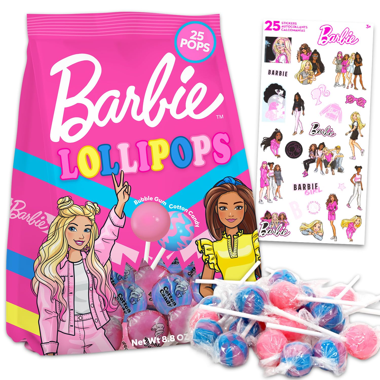 Barbie Halloween Lollipops - 25 Pack Hard Candy Suckers, Multicolor Party Favors, Assorted Flavors, Individually Wrapped