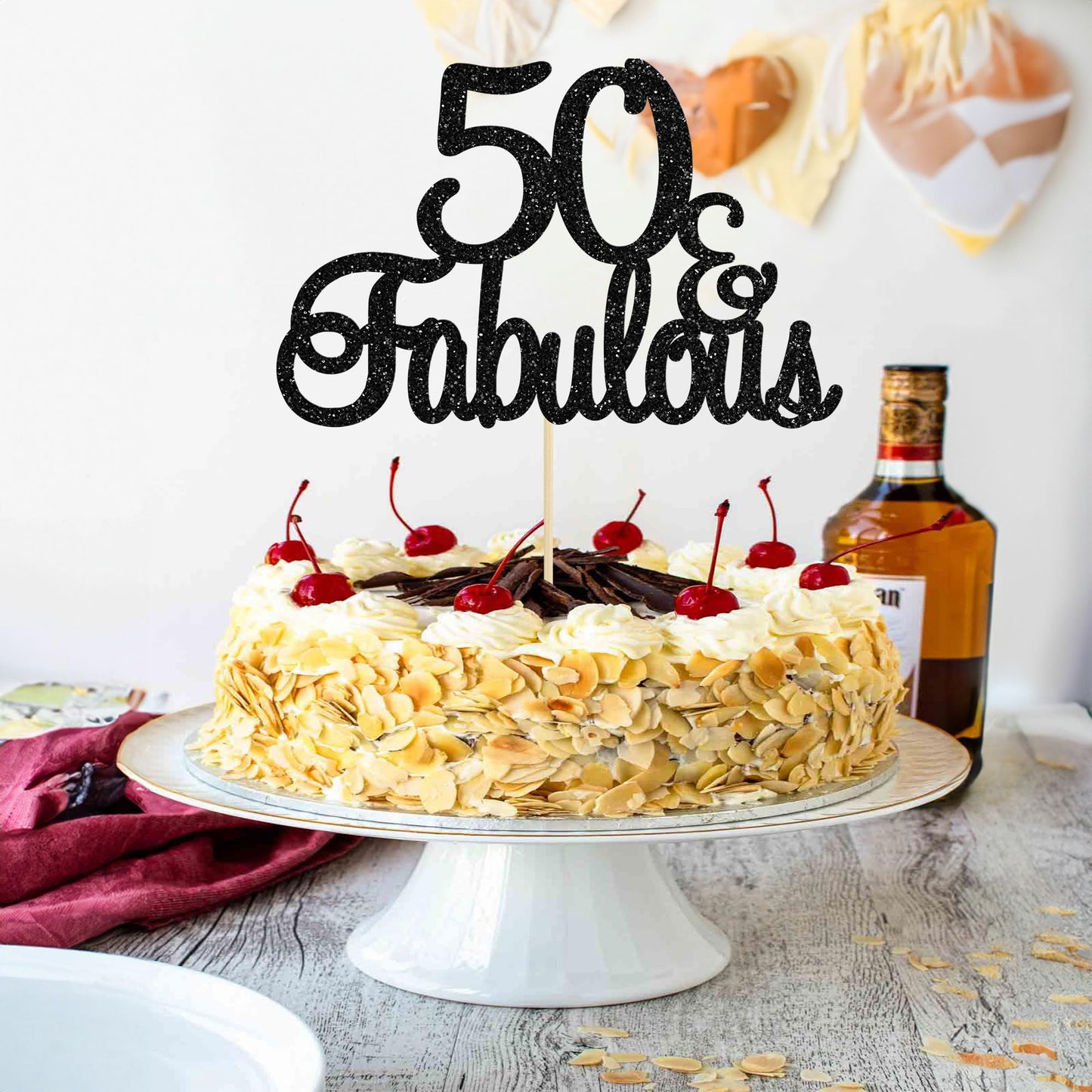 Gyufise 1Pcs 50 & Fabulous Cake Toppers Black 50 Birthday Anniversary Cake Toppers For 50 Birthday Anniversary Party Decorations