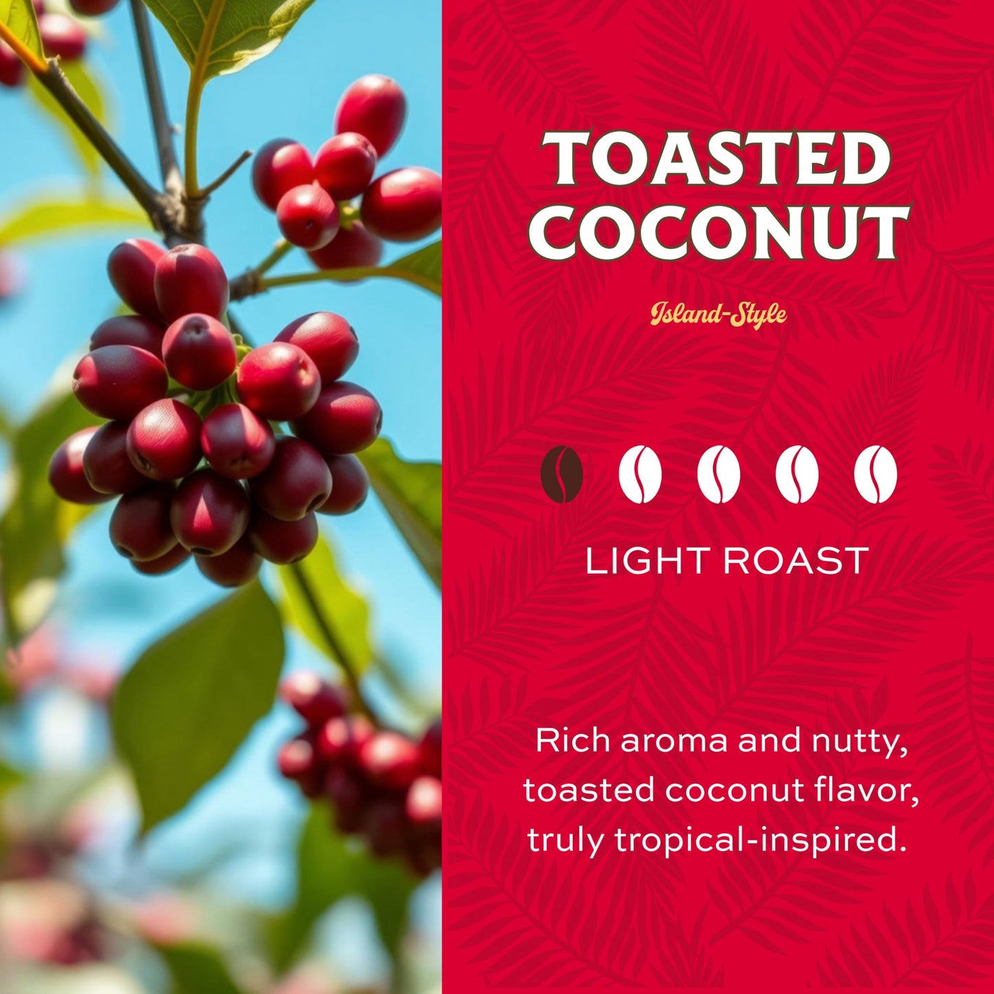 Lion Coffee Toasted Coconut Flavored Light Roast Whole Bean Coffee, 24 Ounce Bag