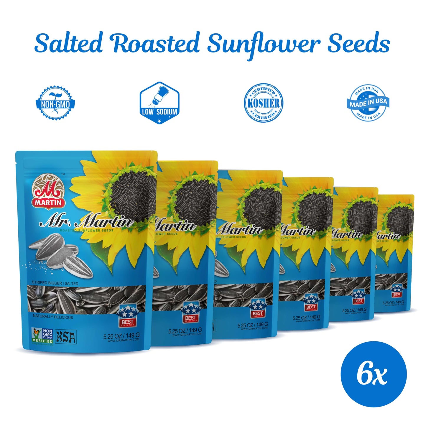 MR. MARTIN Freshly Roasted Salted Sunflower Seeds To Eat-Non-GMO, Crunchy, Kosher, Delicious, Vegan, Keto Friendly Snack - 5.25