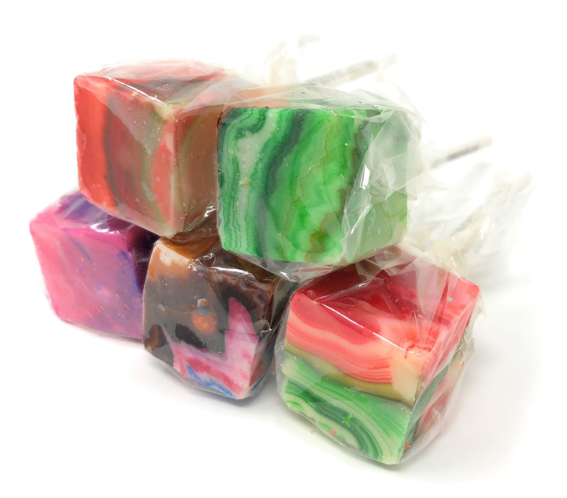 Hard Candy Cube Lollipop Suckers: Individually Wrapped Flavored Sucker Pack by Espeez - Old Fashioned Square Party Pops in Bulk - Tye Dye, 48 Count