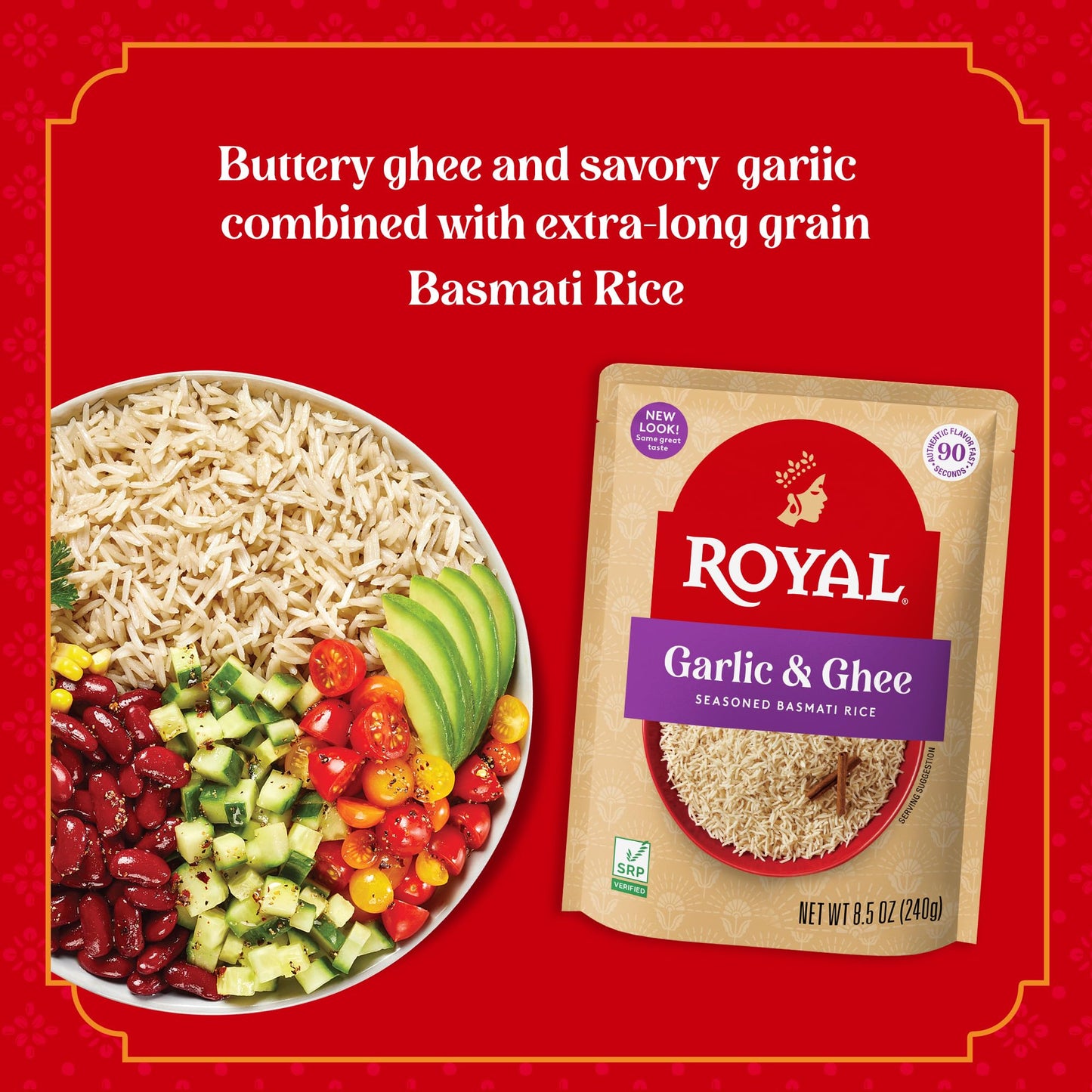Royal - Ready To Heat Rice - Authentic Garlic & Ghee, 4 Count