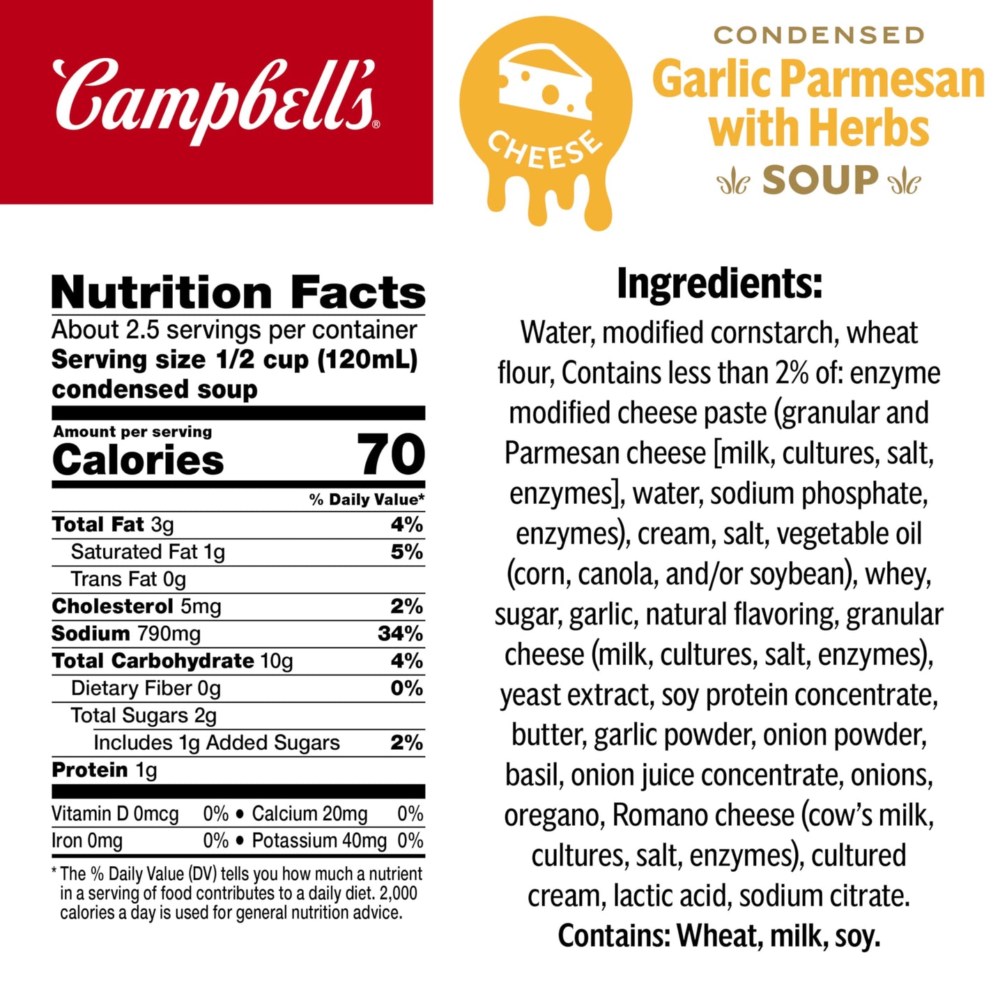 Campbells Condensed Garlic Parmesan Cheese Soup With Herbs, 10.5 oz Can