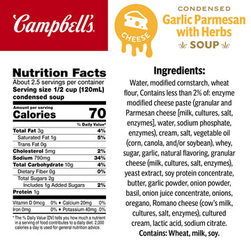 Campbells Condensed Garlic Parmesan Cheese Soup With Herbs, 10.5 oz Can