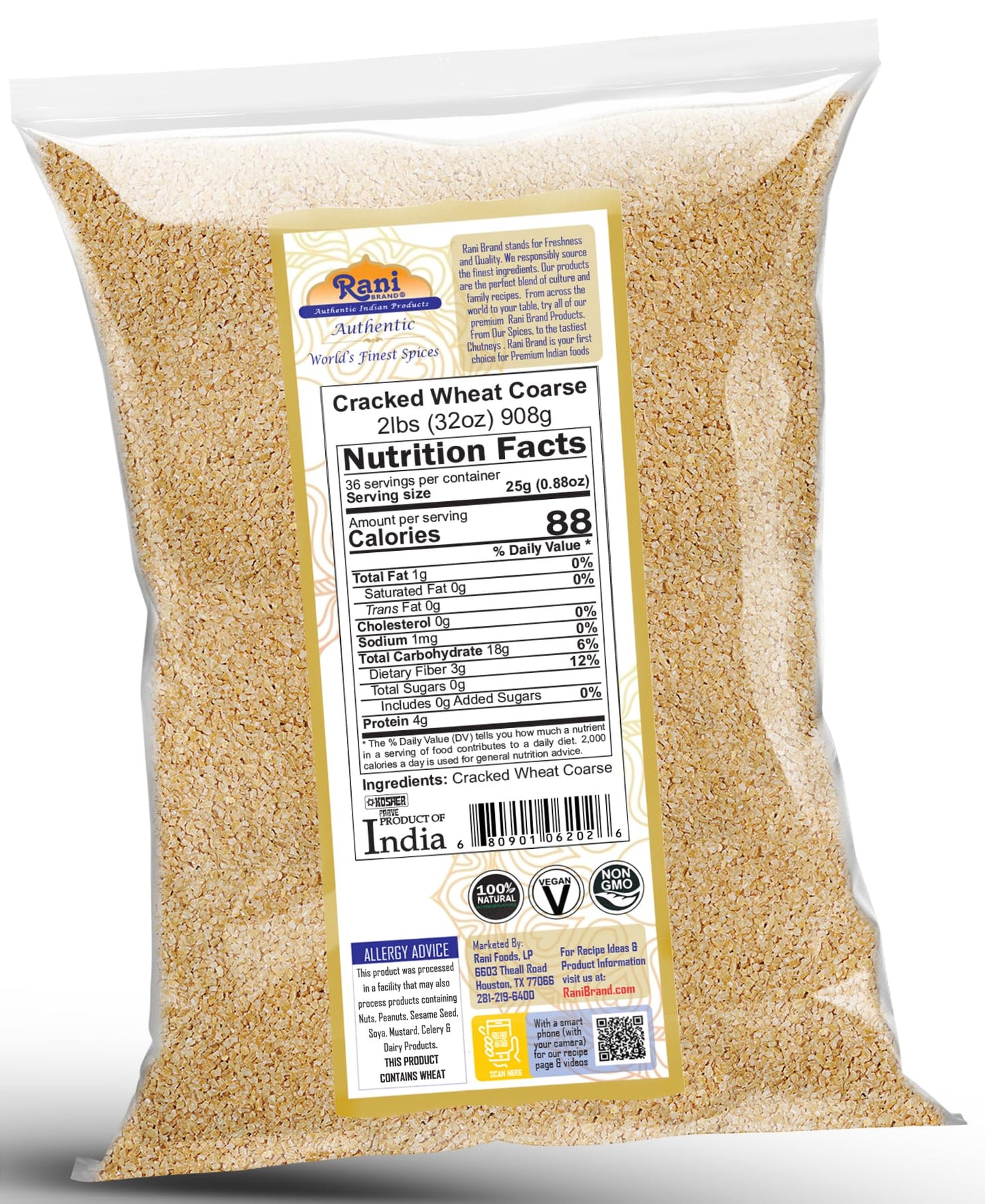 Rani Cracked Wheat Coarse (Fada/Commonly Called Bulgur #2) 32Oz (2Lbs) 907G ~ All Natural | Vegan | No Colors | Non-Gmo | Indian Origin (Dalia)