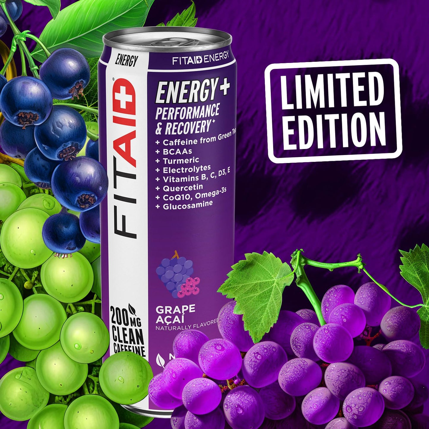 LIFEAID FITAID Energy Drink, G  AÇAI, 200mg Caffeine, Keto, 12 Fl Oz, Pack of 12, Vegan & Gluten-Free