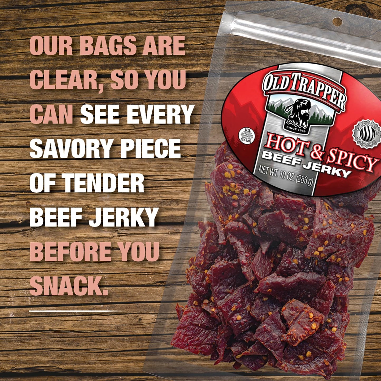 Old Trapper Beef Jerky, Hot & Spicy 10-Ounce Individual Pack, Tender And Spicy Meat Snacks For Lunches Or Between Meals, 11 Gram
