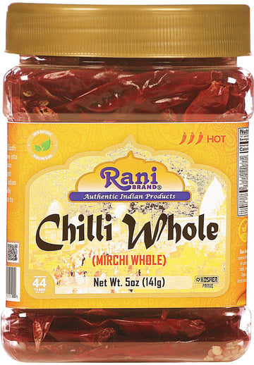 Rani Chilli Whole 5oz (141g) PET Jar ~ All Natural, Salt-Free | Vegan | No Colors | Gluten Friendly | NON-GMO | Kosher | Indian 