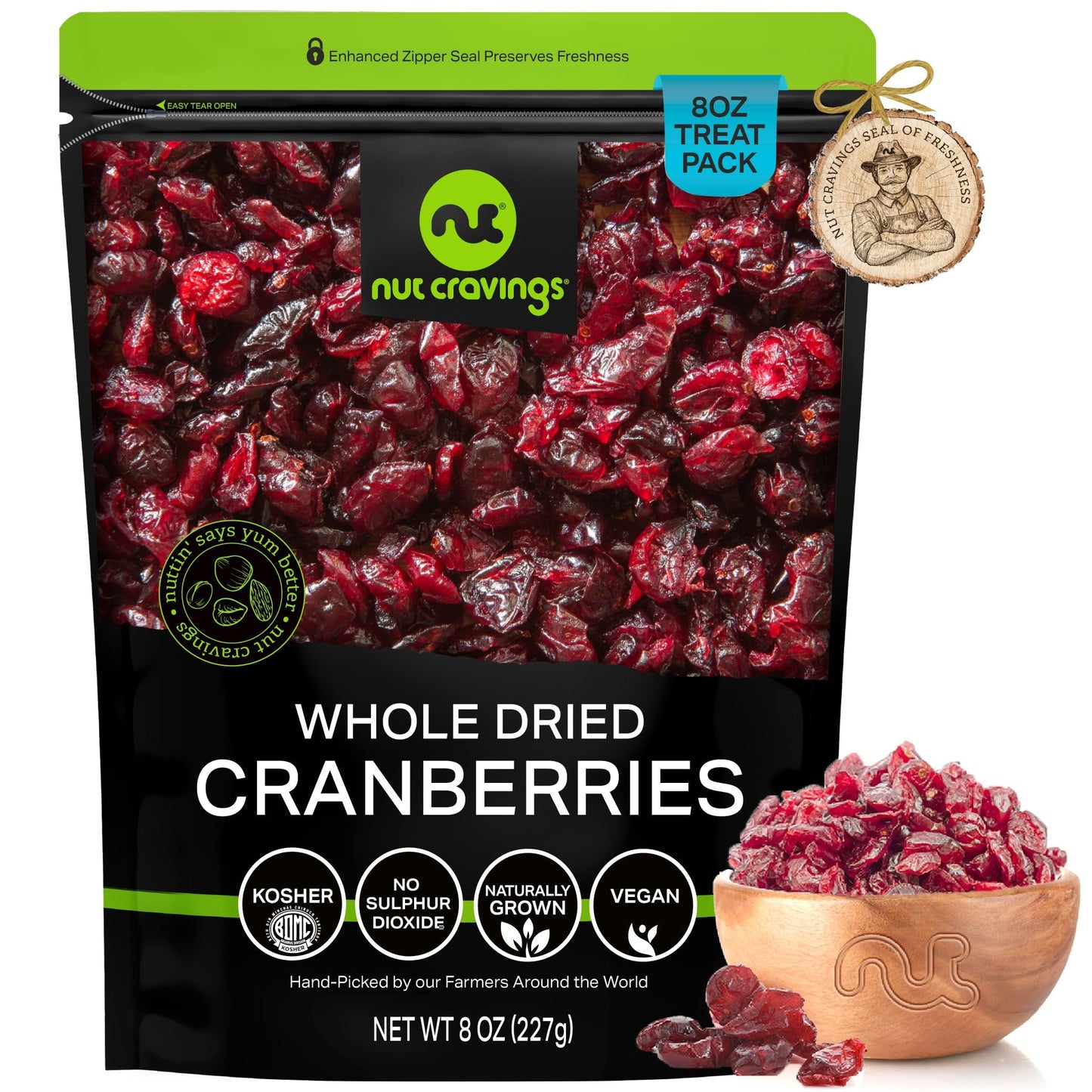 NUT CRAVINGS Dry Fruits - Sun Dried Whole Cranberries, Lightly Sweetened (8oz - 1 Pack) Packed Fresh in Resealable Bag - Sweet S