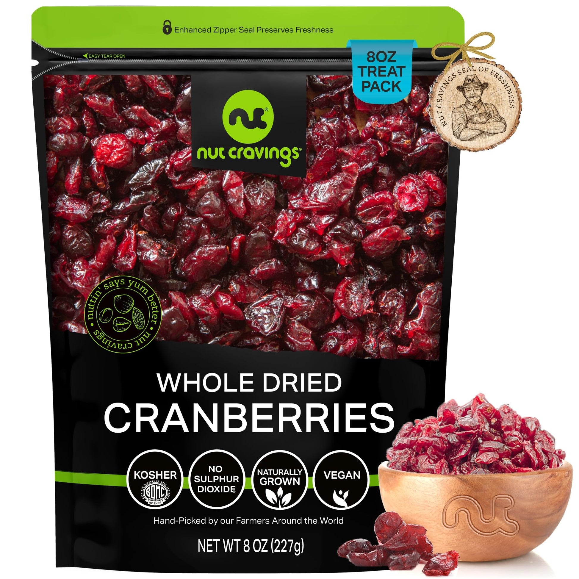 NUT CRAVINGS Dry Fruits - Sun Dried Whole Cranberries, Lightly Sweetened (8oz - 1 Pack) Packed Fresh in Resealable Bag - Sweet S