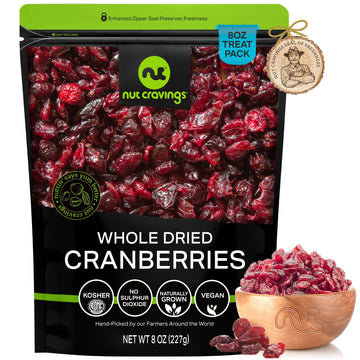 NUT CRAVINGS Dry Fruits - Sun Dried Whole Cranberries, Lightly Sweetened (8oz - 1 Pack) Packed Fresh in Resealable Bag - Sweet S
