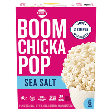 Angies BOOMCHICKAPOP Sea Salt Microwave Popcorn, 6 Count, 3.29 oz Bags, Lightly Salted, Snack Size