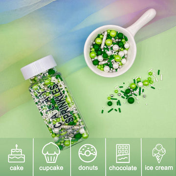 Sprinkles For Cake Decorating, Green And White Pearl Silver Jimmies St. Patricks Day Sprinkles Mix For Baking Cookies Cupcake Ic