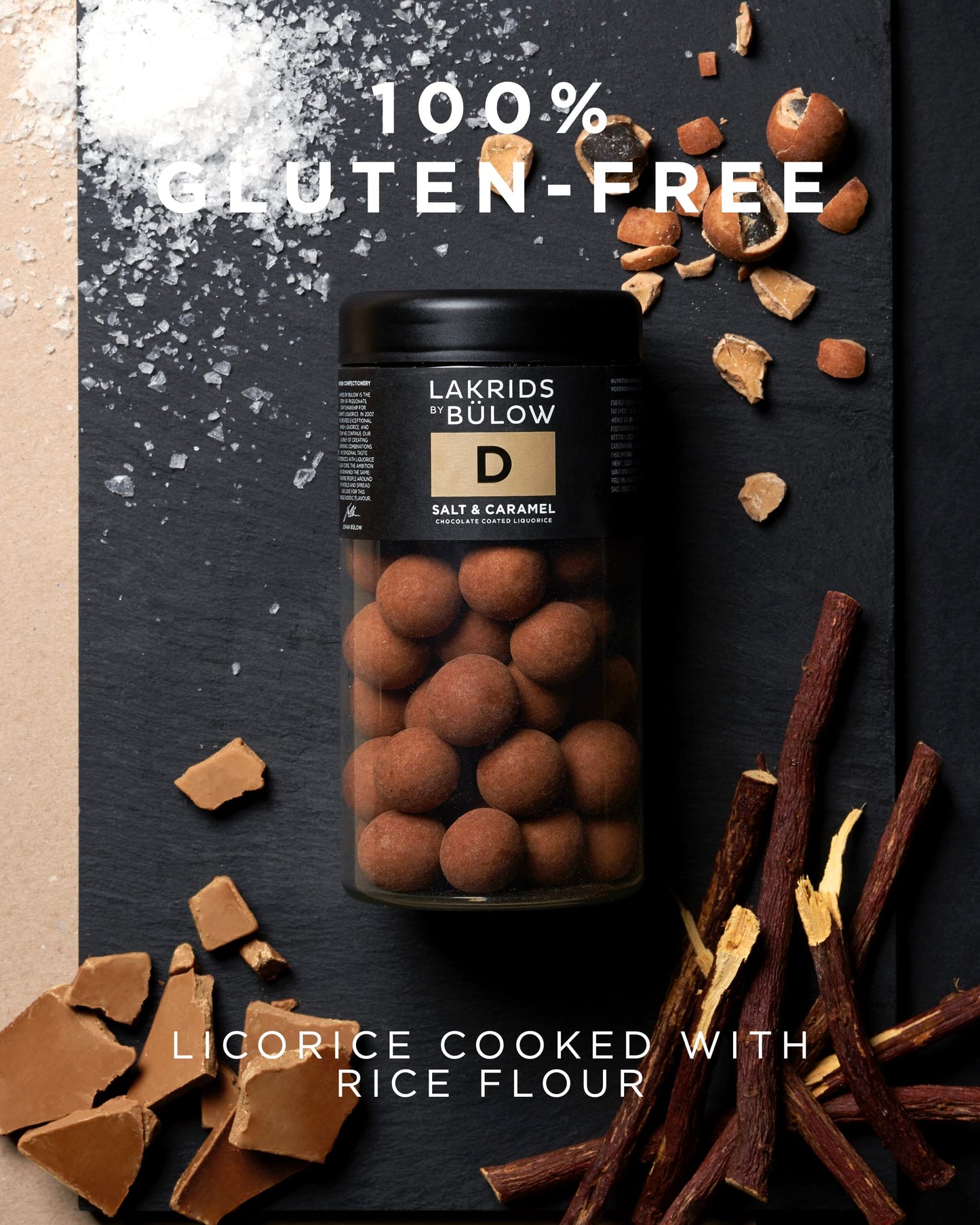 Lakrids By Blow - D - Salt & Caramel - 10.41 Oz - Chocolate Coated Gourmet Licorice - Authentic Scandinavian Candy Produced In D
