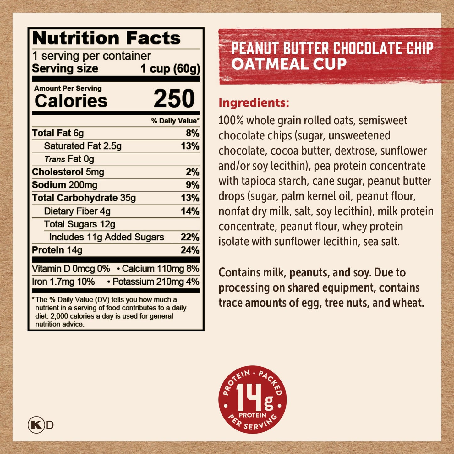 Kodiak Cakes Instant Oatmeal Cups, Peanut Butter Chocolate Chip, High Protein, 100% Whole Grains, (12 Cups)