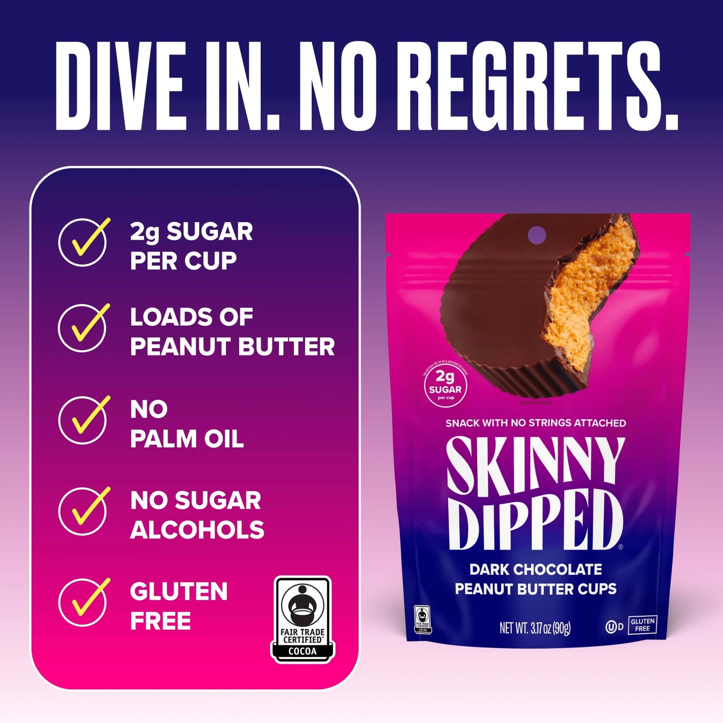 Skinnydipped Dark Chocolate Peanut Butter Cups, 2G Sugar Per Cup, Keto Friendly, No Palm Oil, Gluten Free, 3.2Oz, 4 Pack (24 Cup