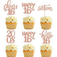 Rsstarxi Cupcake Toppers 30 Pack Glitter Happy 16th Birthday Rose Gold Paper Model XM087