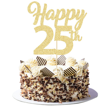 3Pcs Happy 25Th Birthday Cake Toppers Gold Glitter Number 25 Cake Decorations 25Th Birthday Cake Picks For Cheers To 25Th Birthday 25 Years Old Birthday Party Gift Decorations
