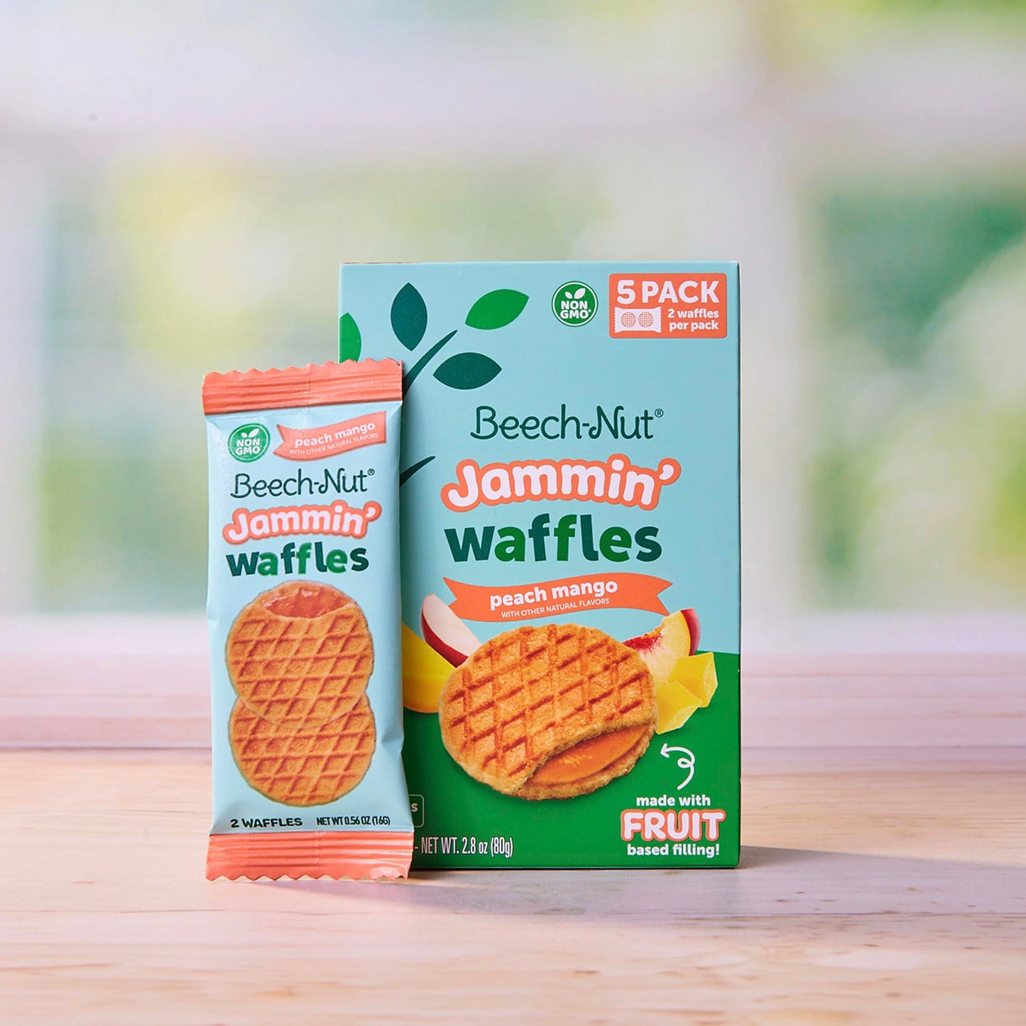 Beech-Nut Toddler Snacks Jammin Waffles With Fruit Filling For Babies & Toddlers, Peach Mango, 10 Boxes (50 Individually Wrapped Packs)