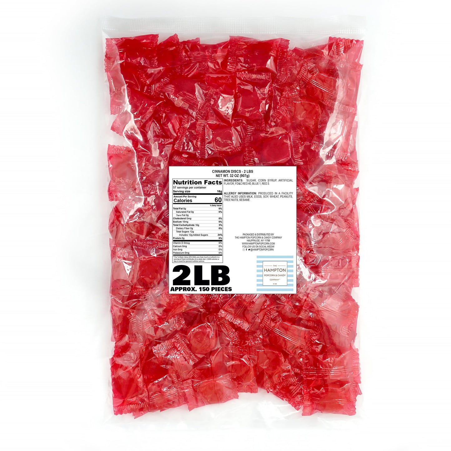 Cinnamon Discs Hard Candy - 5lb Bulk Bag (Approx. 375 pcs) - Cinnamon Candy - Individually Wrapped Old Fashioned Red Candy - The Hampton Popcorn & Candy Company