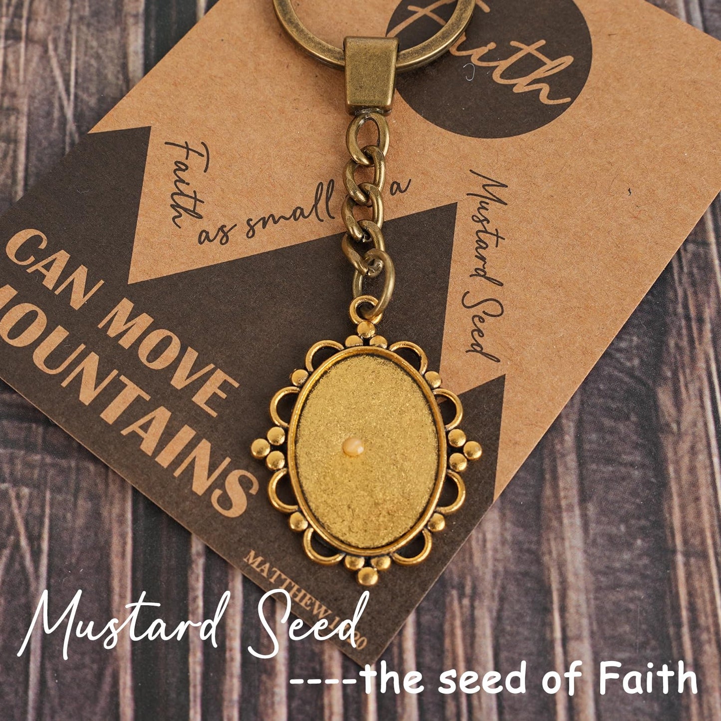 Qpige Mustard Seed Keychain Card, Bronze, Small, Christian Gifts for Women and Men, Faith-Based Baptism Inspirational Gift