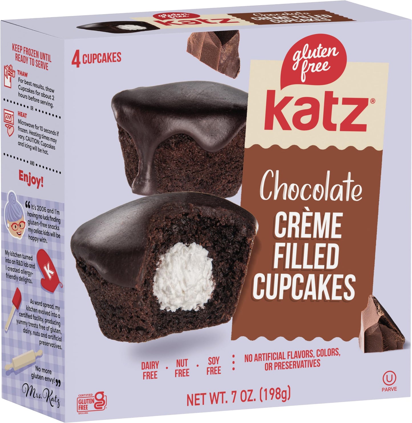 Katz Gluten Free Snacks Heavenly Creme Cake Variety Pack. Chocolate & Vanilla Creme Cake, Chocolate & Lemon Cupcake, Free Of Dairy, Soy, Tree Nuts And Peanuts, Kosher (4Pk)