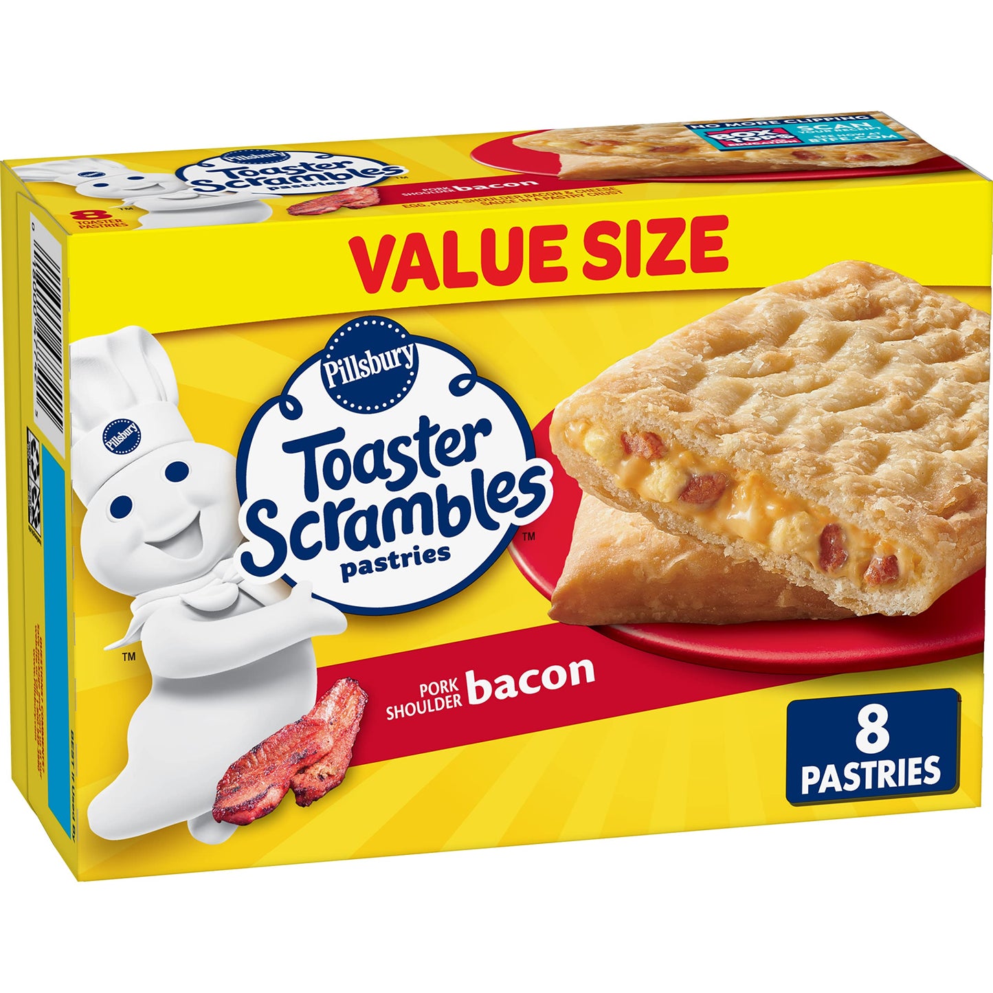 Pillsbury Bacon Toaster Scrambles, Frozen Breakfast Pastries, Value Size, 8 Ct, 14.4 oz