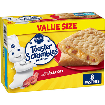 Pillsbury Bacon Toaster Scrambles, Frozen Breakfast Pastries, Value Size, 8 Ct, 14.4 oz