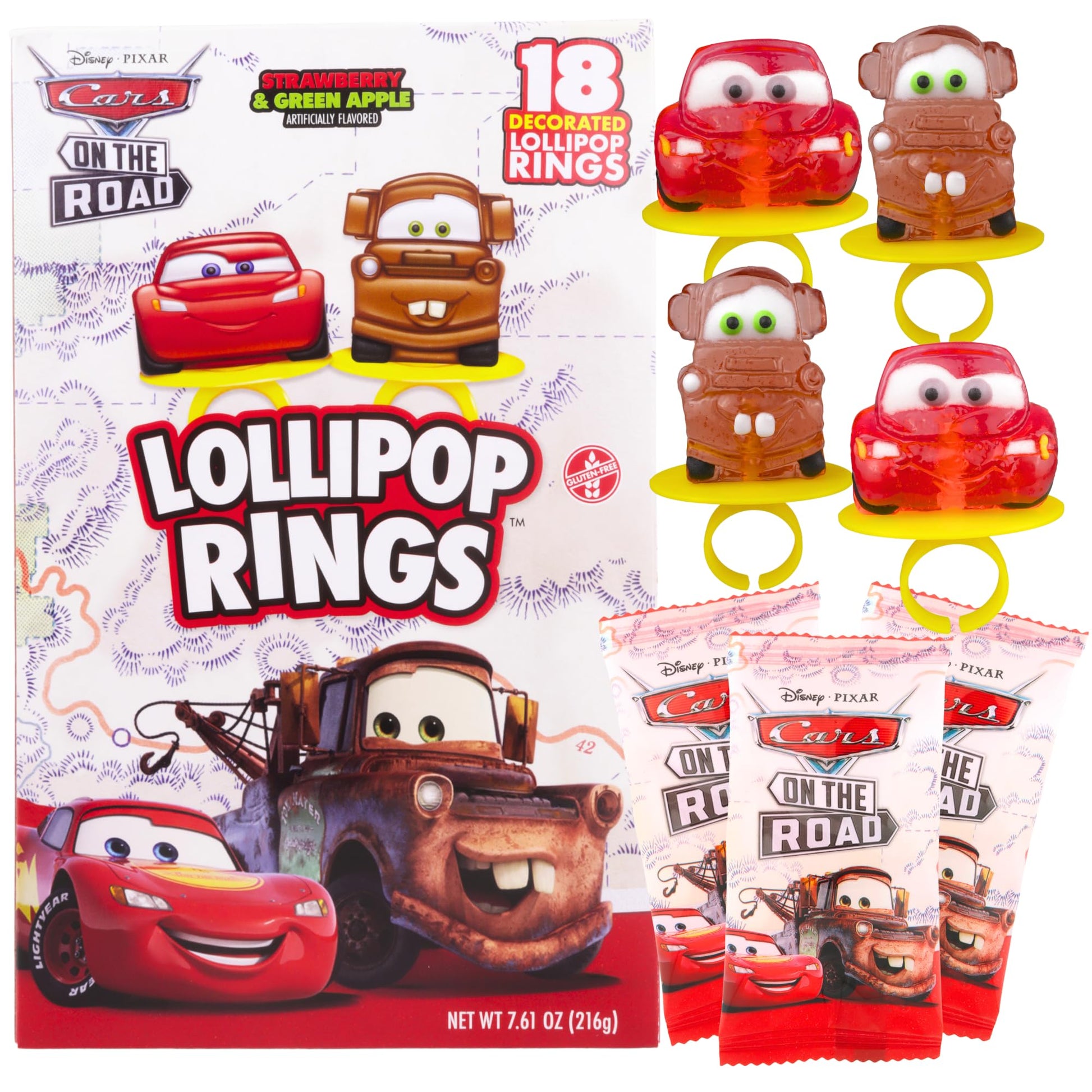 Imaginings 3 Disney Pixar Cars Lollipop Rings, 18 Count, Medium Size, Lightning McQueen and Mater Decorated Birthday Party Favors