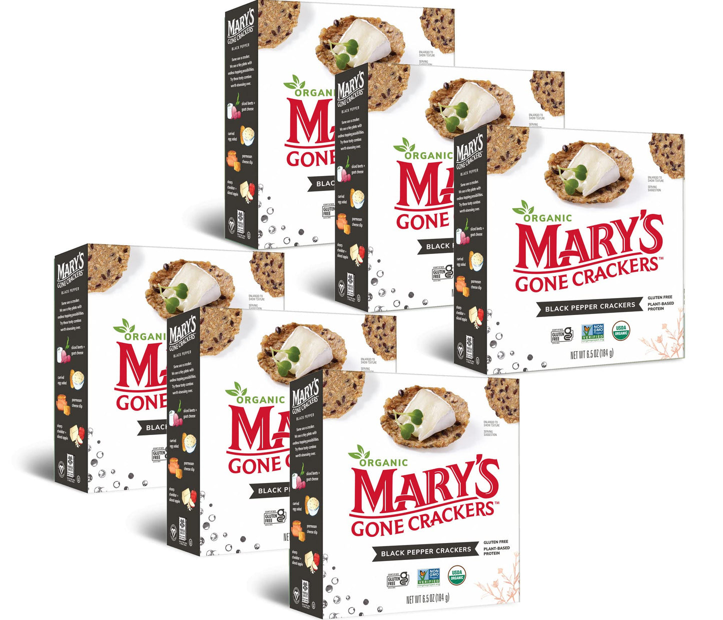 Mary'S Gone Crackers Black Pepper Crackers, 6.5 Ounce (Pack Of 6), Organic Brown Rice, Flax & Sesame Seeds, Gluten Free, (00010)
