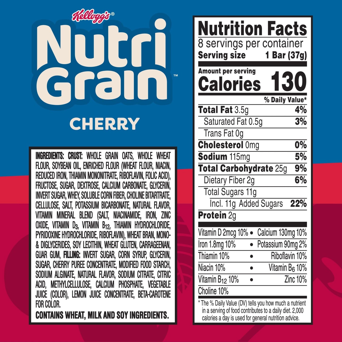 Nutri Grain Soft Baked Breakfast Bars, Whole Grain Cherry, 10.4oz Box, 6 Boxes (48 Bars)
