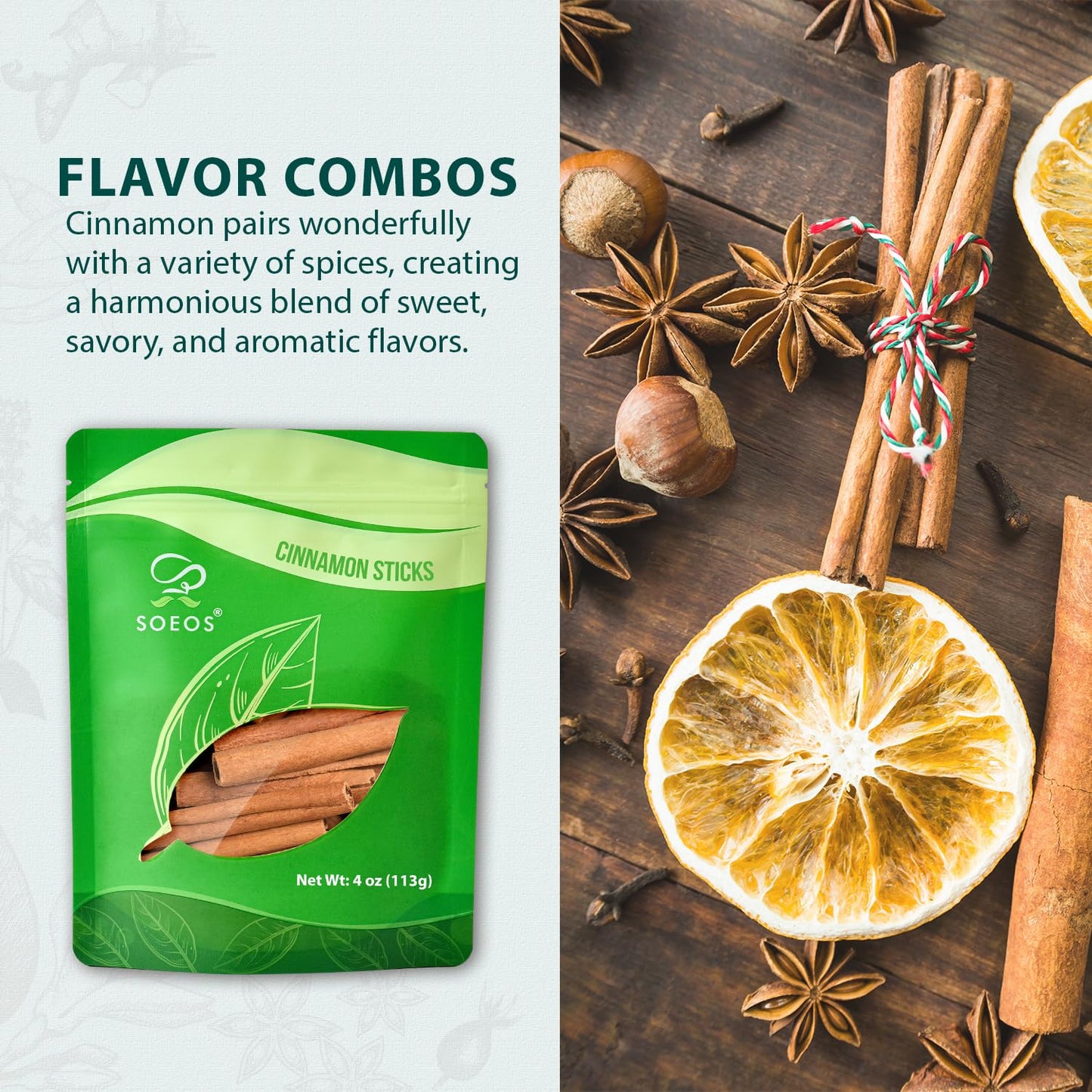 Soeos Cinnamon Sticks, 4 oz, Cassia Cinnamon, Strong Aroma, 2.75 Length, Perfect for Baking, Cooking, Beverages
