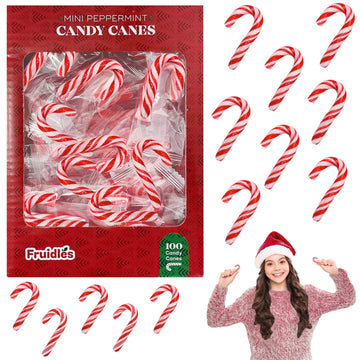 Fruidles Christmas Mini Candy Canes (100 Pack) Peppermint Flavor, Individually Wrapped, 2" Inch, Net Wt 4.42Oz (125G) (100-Pack)