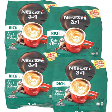 4 PACK - Nescaf   3 in 1 RICH Instant Coffee (100 Sticks TOTAL) Made from Premium Quality Beans Offers a Relaxing Flavor But wit
