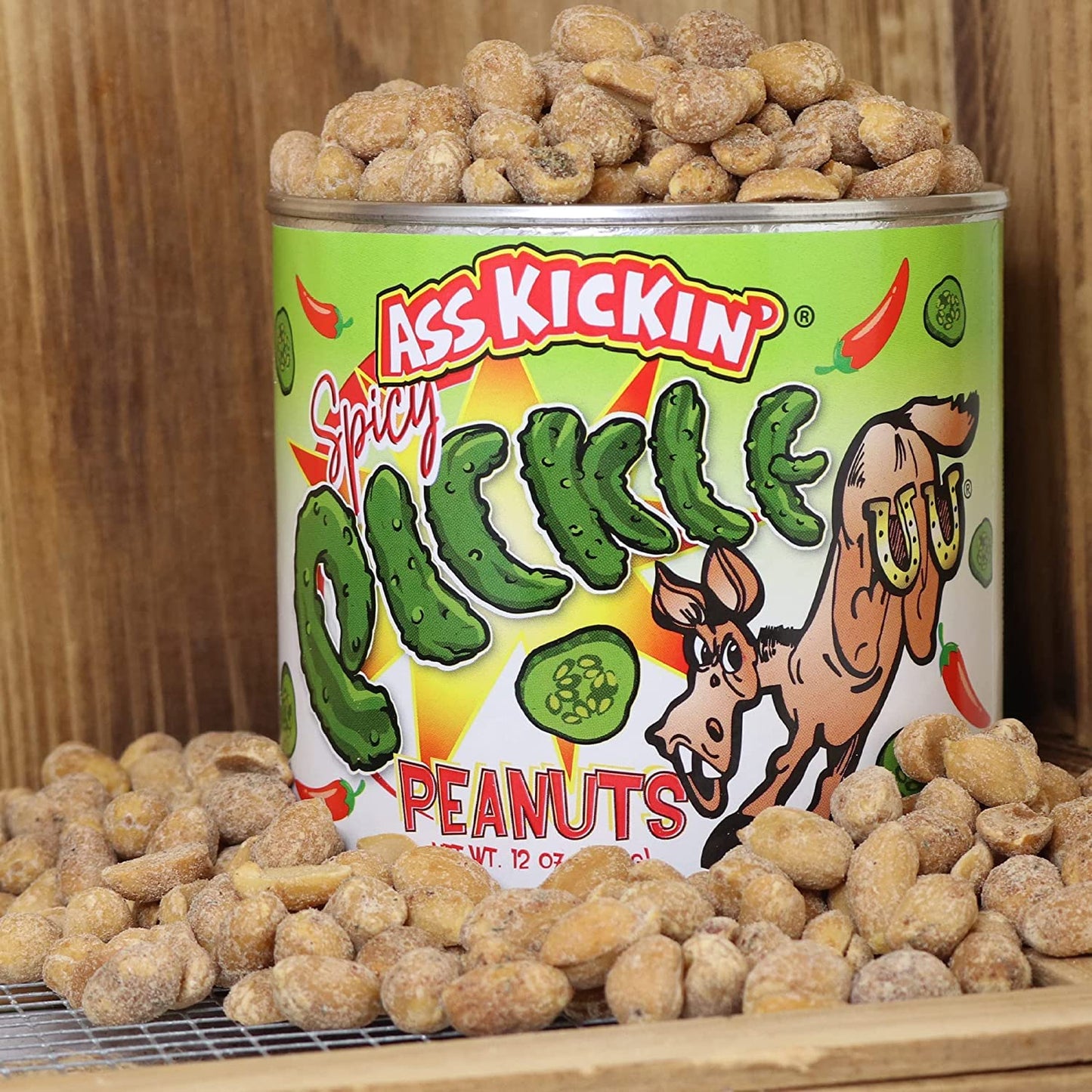 KICKIN Spicy Peanuts - Hot Peanuts Spicy - Hot Peanuts Challenge - 12oz - Spicy Nuts Flavoured with Pickle Peanuts - Ultimate Sp
