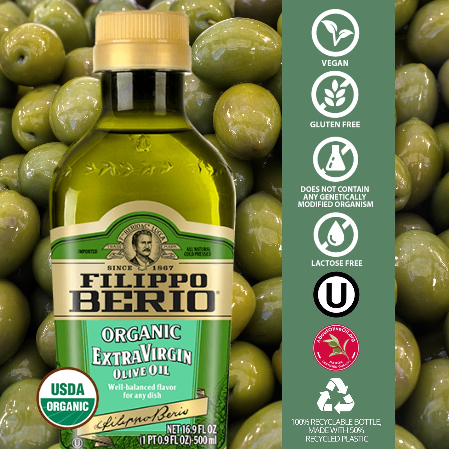 Filippo Berio Organic Extra Virgin Olive Oil, 16.9 Ounce Rpet Bottle