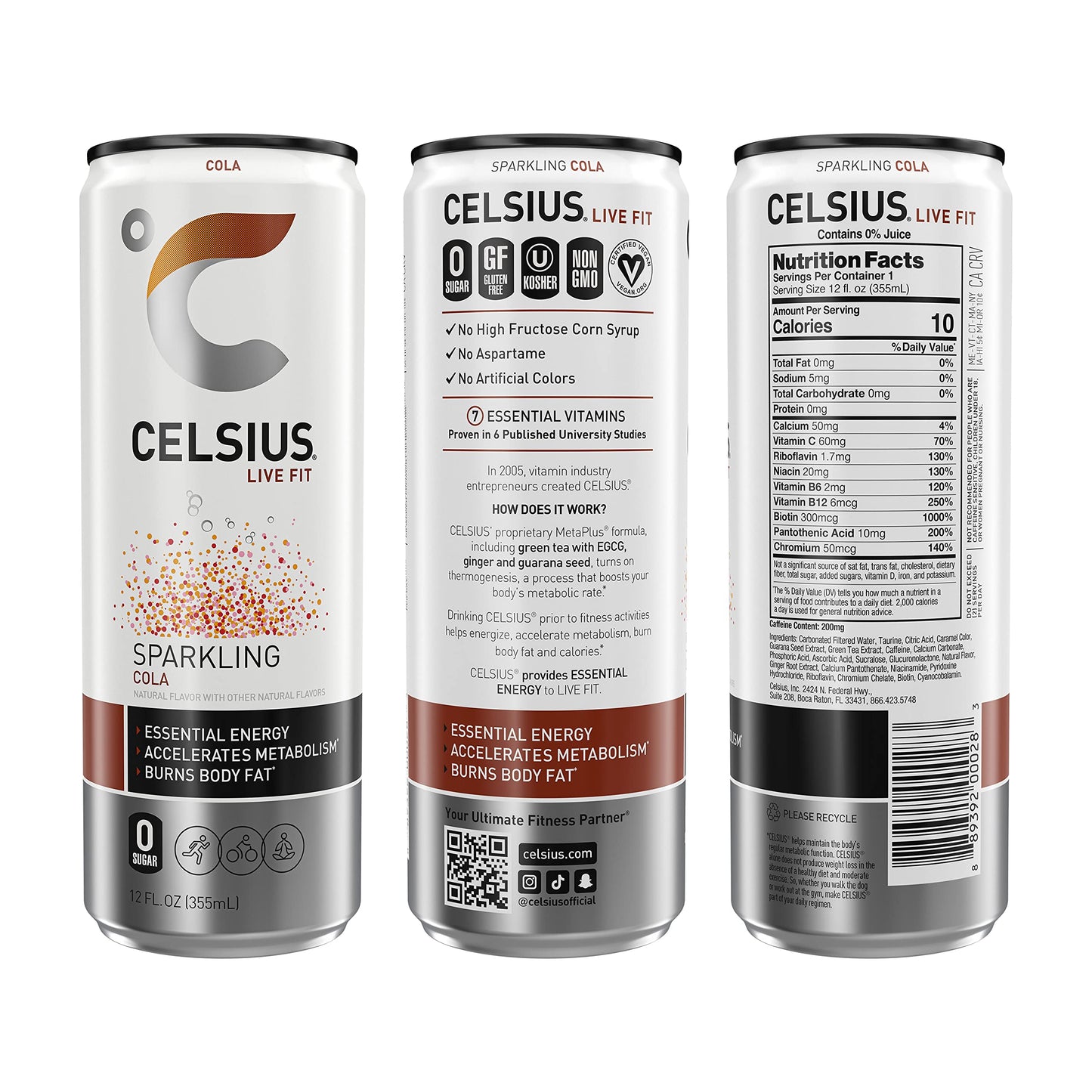 CELSIUS Sparkling Cola, Functional Essential Energy Drink, 12 Fl Oz (Pack of 24)