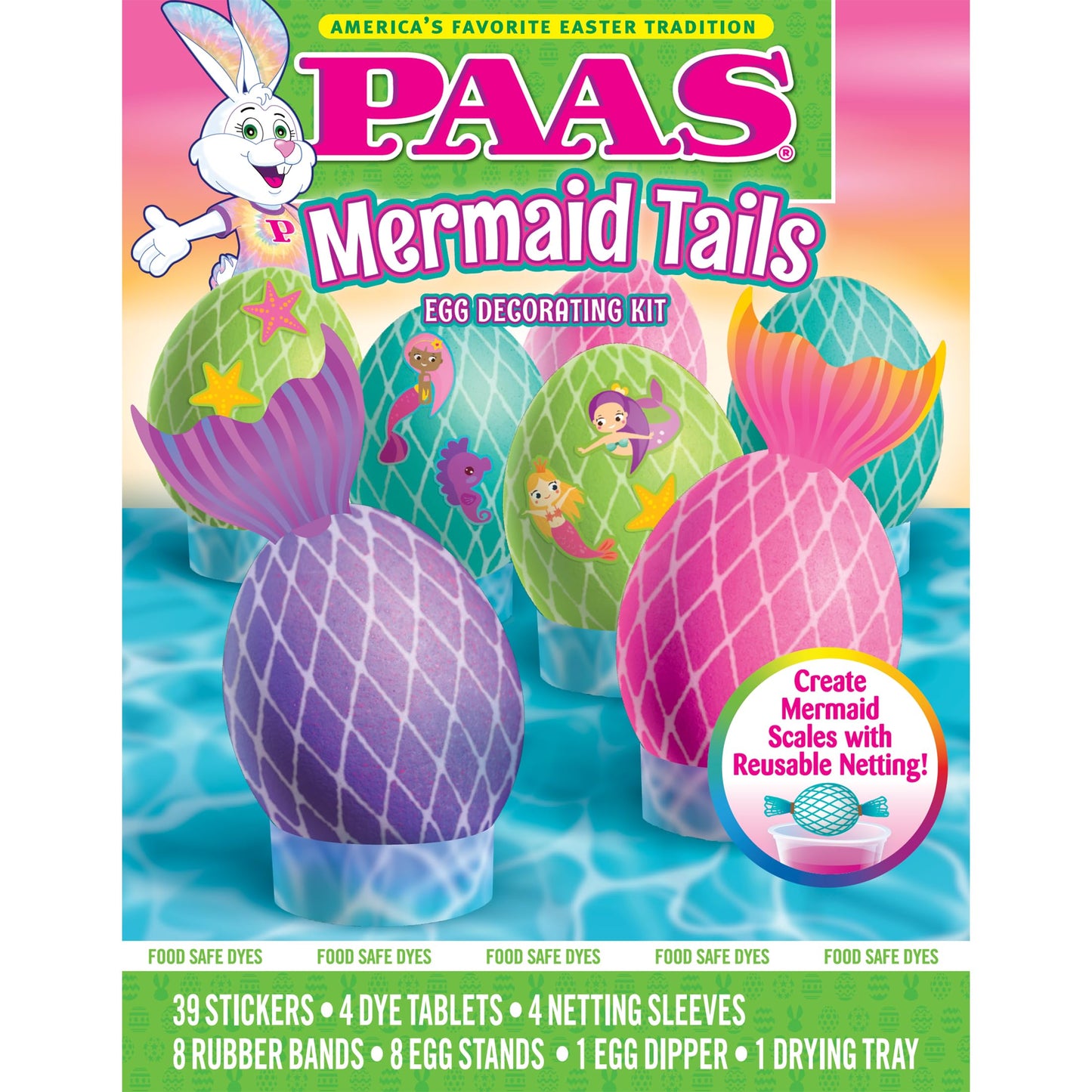 PAAS Mermaid Tails Egg Decorating Kit with Reusable Sleeves, Stickers, and Dye Tablets - 1.6 Ounce