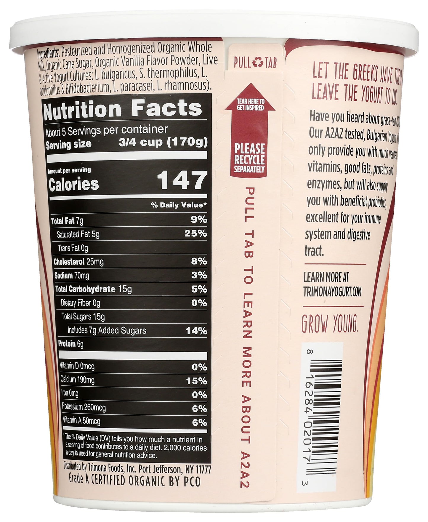 Trimona Foods Organic Vanilla Bulgarian A2A2 Yogurt, 32 Oz