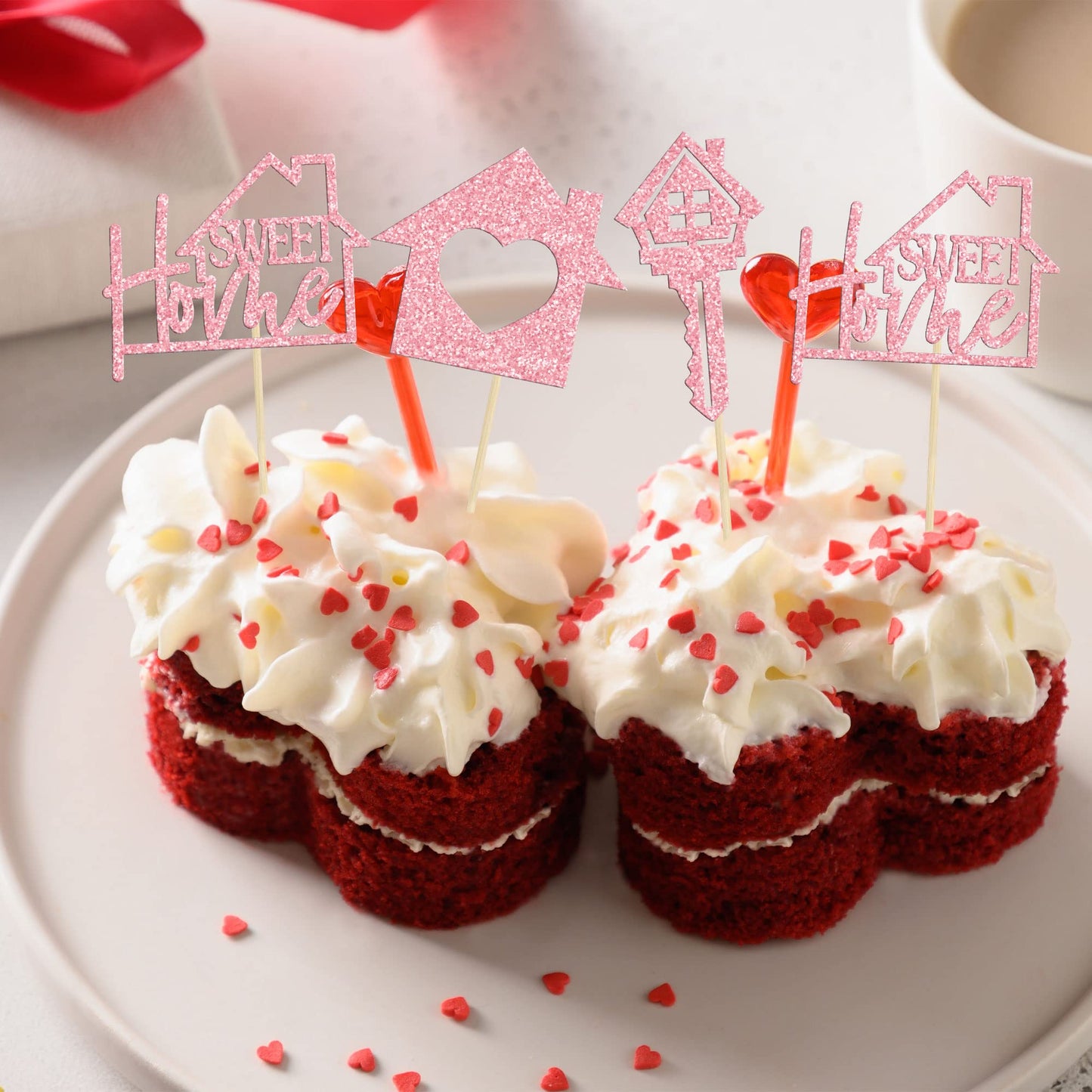 Gyufise Cupcake Toppers - 24 Pack Glitter Key Housewarming Picks, Pink, Paper, Model ZN0169-1-P
