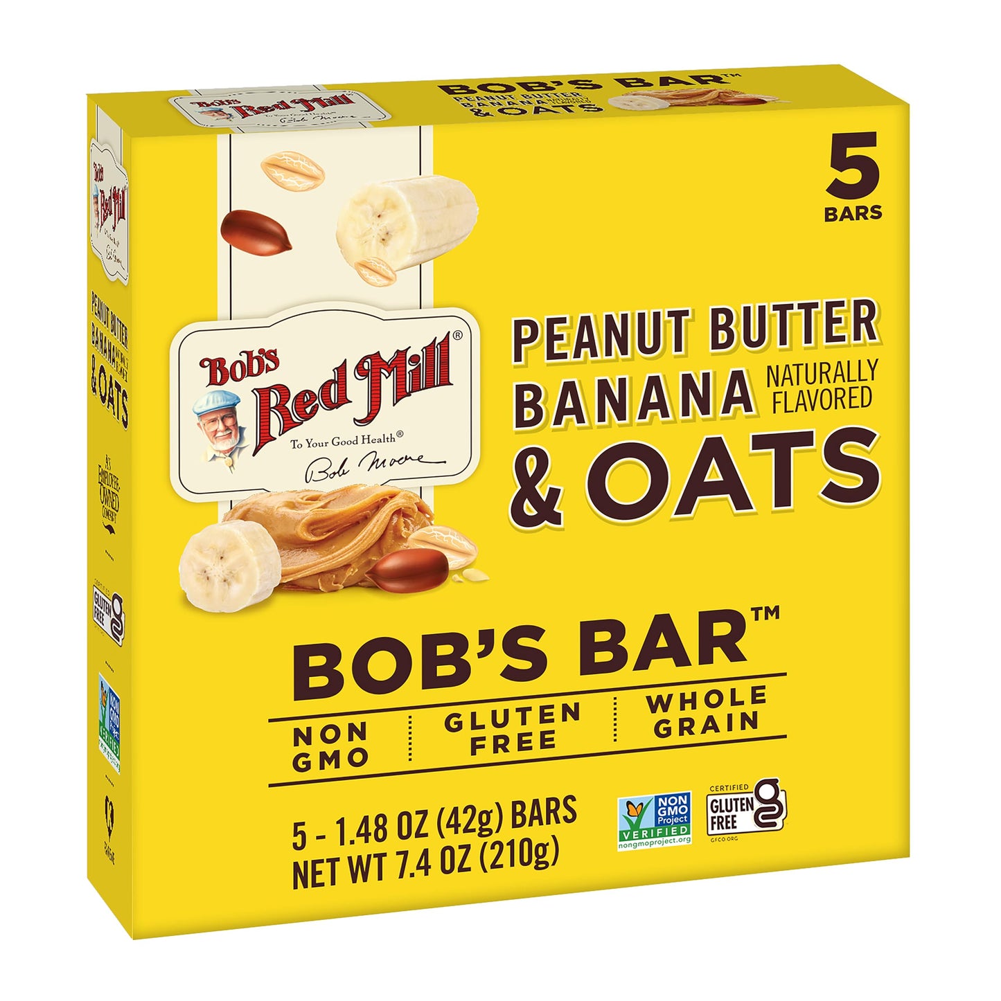 Bobs Red Mill 5pk PB Banana & Oats Bar, 5 bars (Pack of 1) - Non GMO, Gluten Free, Kosher