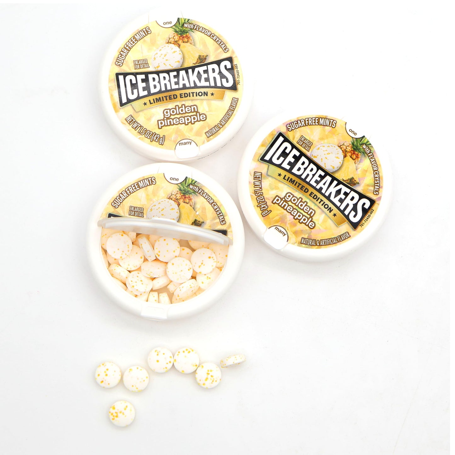 Golden Pineapple Hard Candy Mints - 3 Pack Sugar Free Flavored Mints With Cooling Crystal 1.5 oz Tins - On the Go Size For Schoo