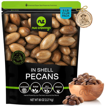 NUT CRAVINGS - Raw Hard Shell Pecans, (80oz - 5 LB) Bulk Nuts Packed Fresh in Resealable Bag - Healthy Protein Food Snack, All N