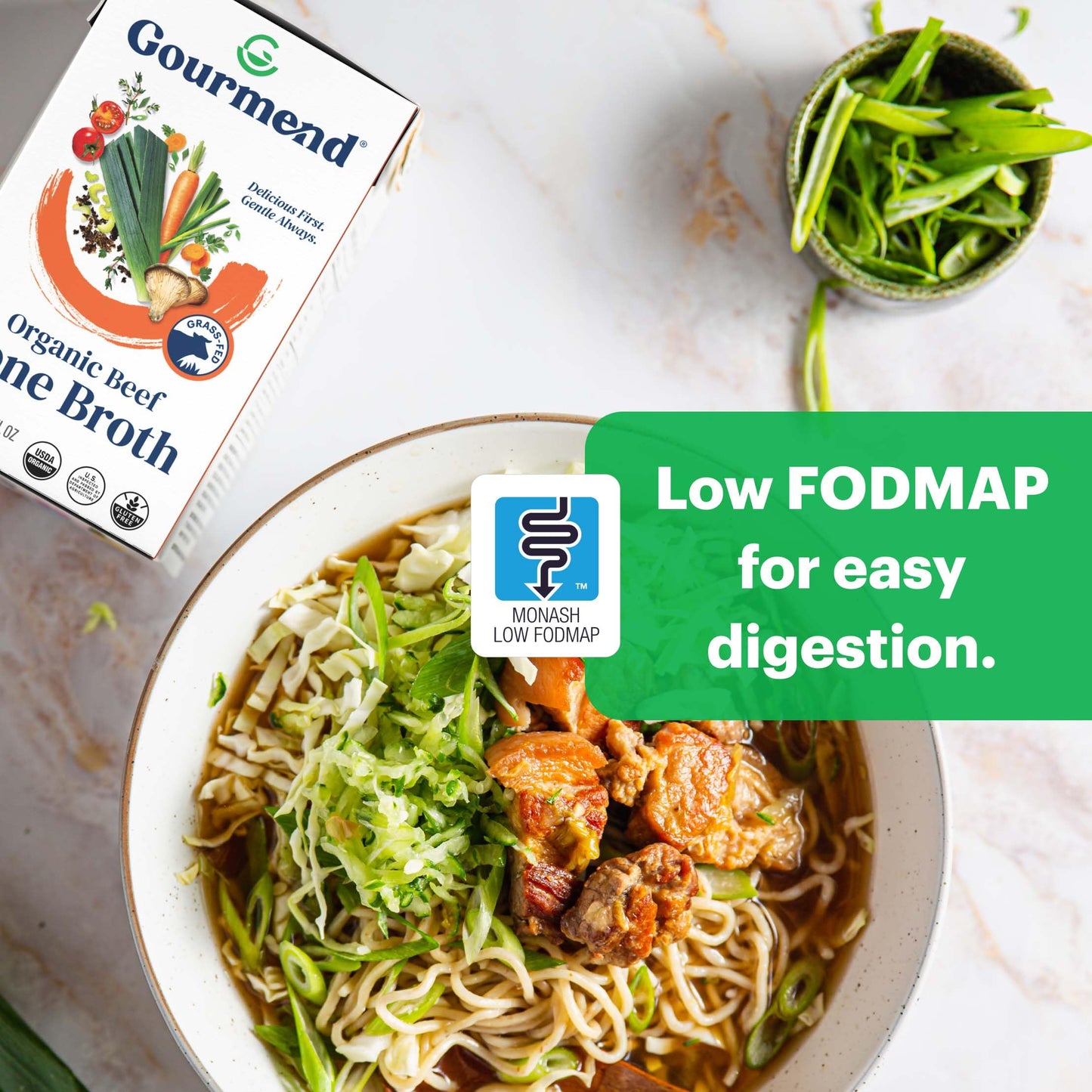 Organic Unsalted 16.9Oz Beef Bone Broth From Gourmend Foods (3 Pack) - Just 10 Ingredients, Low Fodmap Certified, Filler Free, G