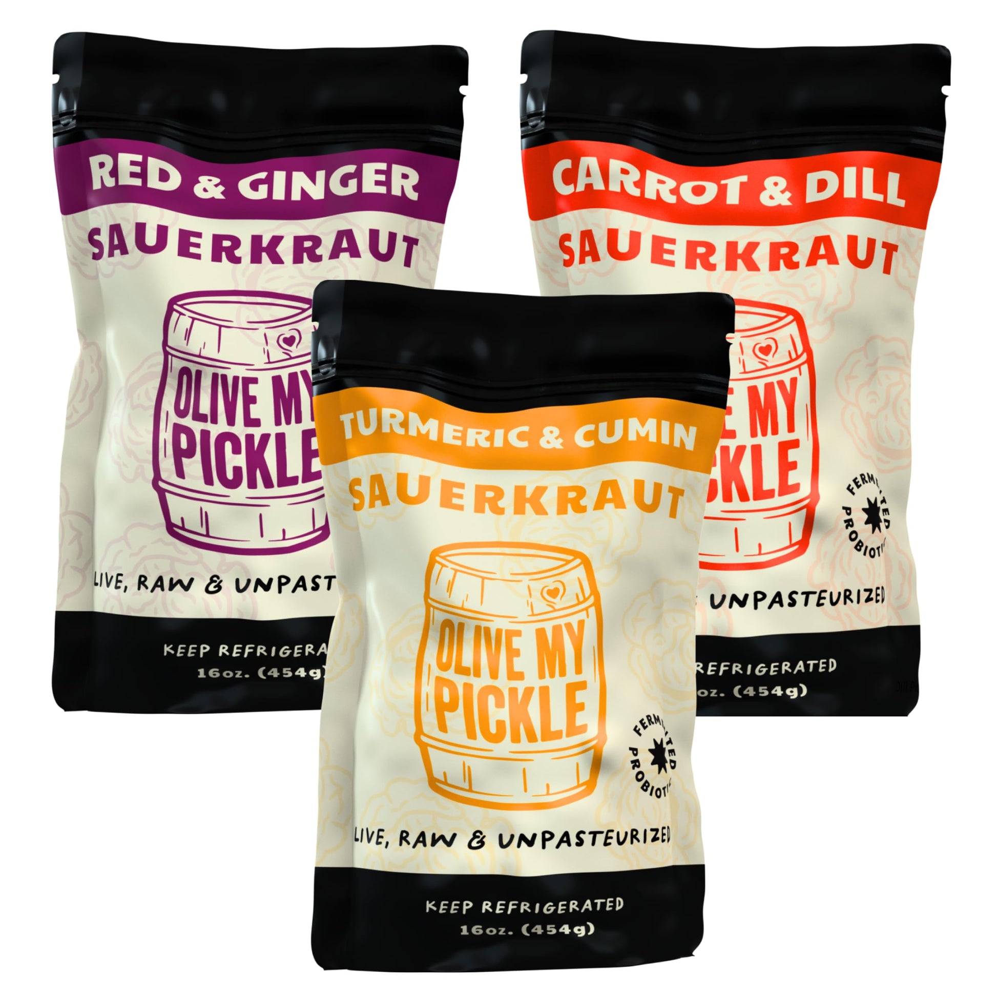 Real Fermented & Probiotic Sauerkraut For Gut Health - Top Kraut Bundle (3 Pack) By Olive My Pickle