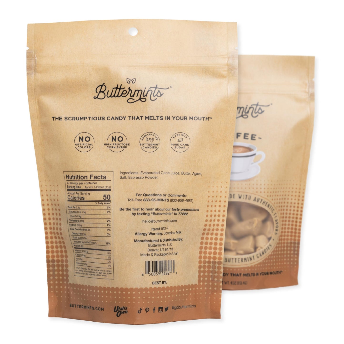 Buttermints Coffee Butter Mints Gluten-Free Candy, Soft Butter Taste, 1 Pack