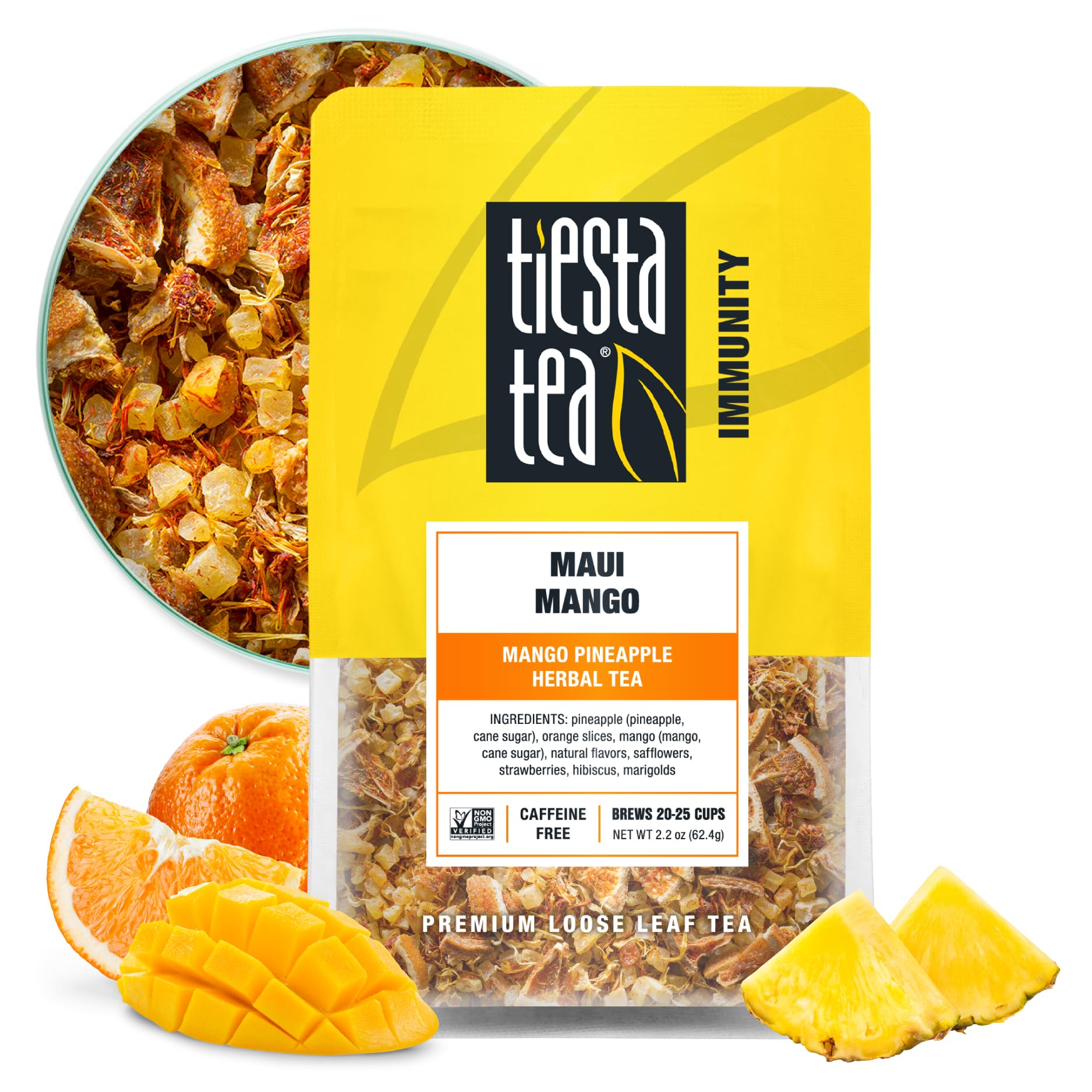 Tiesta Tea Maui Mango Herbal Tea - Loose Leaf, Non-Caffeinated, 2.2 oz Pouch, Brews Up to 25 Cups