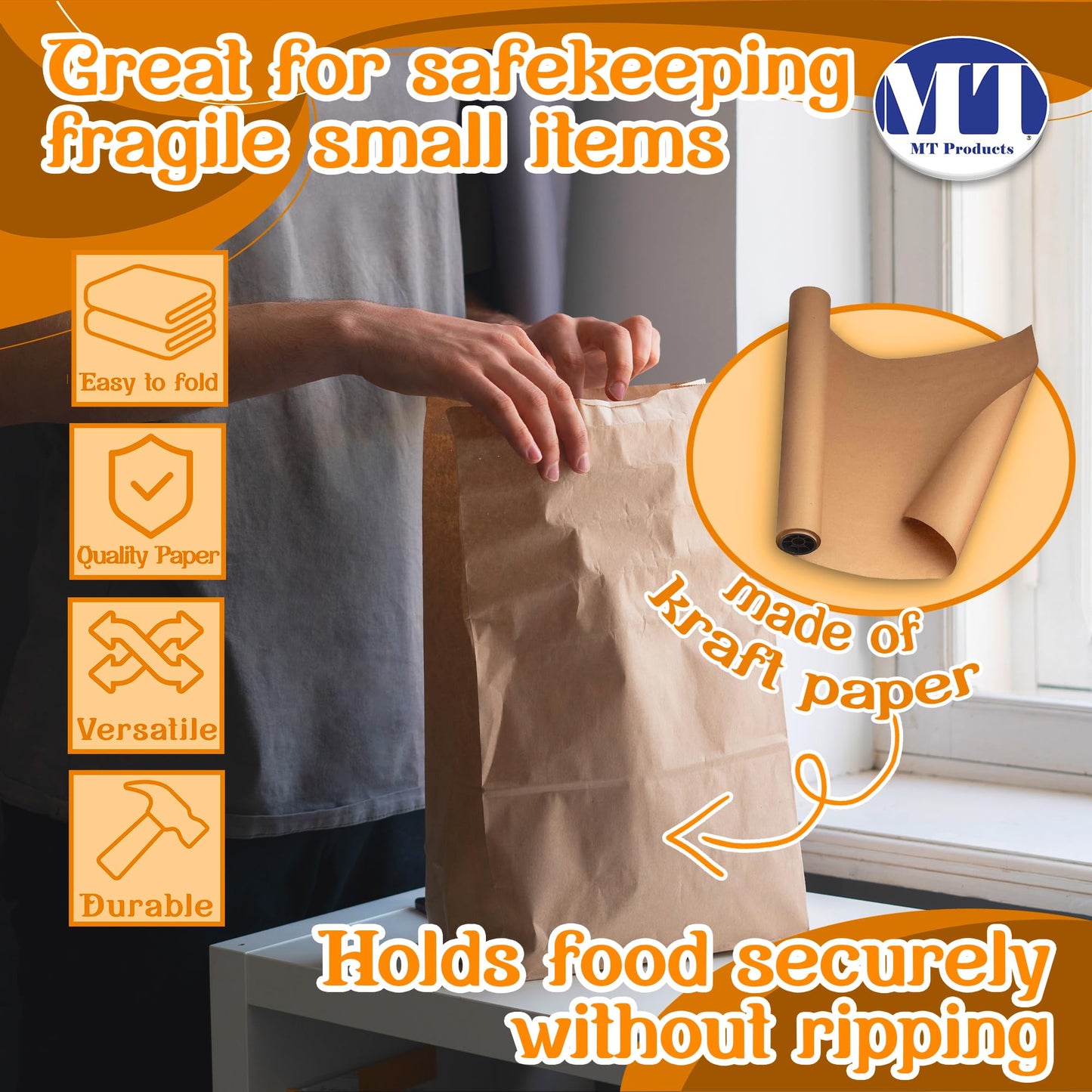 Mt Product Brown Paper Bags - 8 Lbs. Capacity, Multipurpose Grocery Bags - Disposable Paper Lunch Bags Perfect For Shopping, Sto