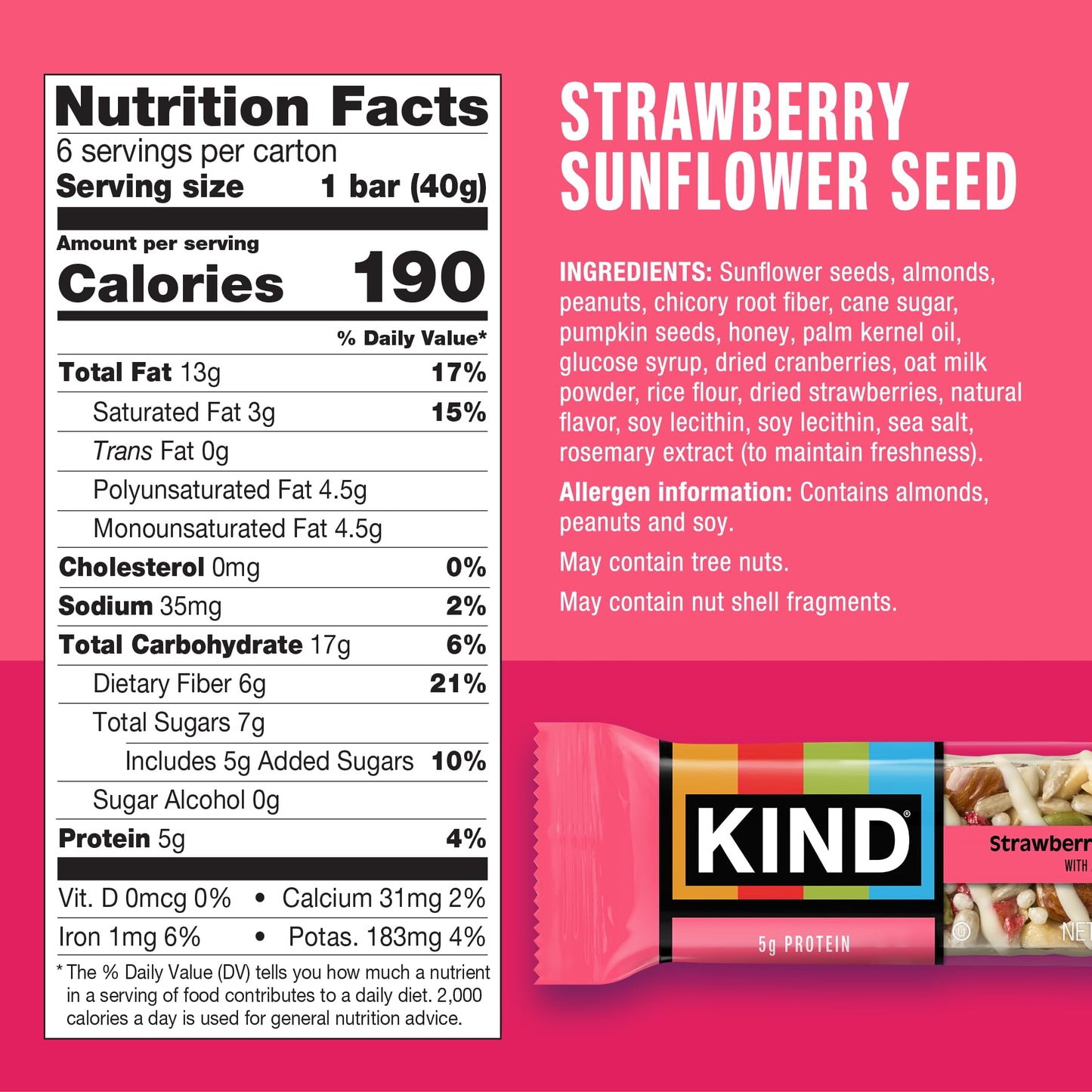 KIND Bars Variety Pack, Strawberry, Dark Chocolate Raspberry, Orange Cranberry, Gluten Free, 18 Count, 5g Protein