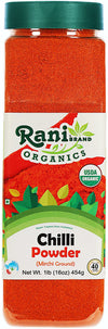 Rani Organic Chilli Powder (Mirchi Ground) 16oz (1lb) 454g PET Jar ~ All Natural | Vegan | Gluten Friendly | NON-GMO | Indian Or